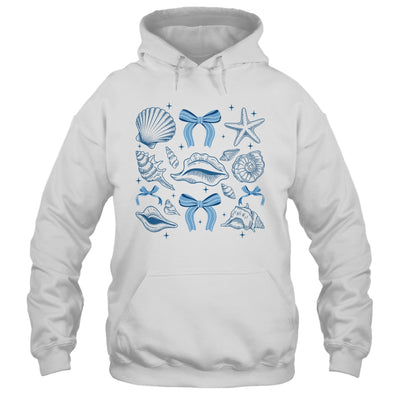 Blue Coquette Bow Seashell Retro Beach Summer Vibes Girls Shirt & Tank Top | teecentury