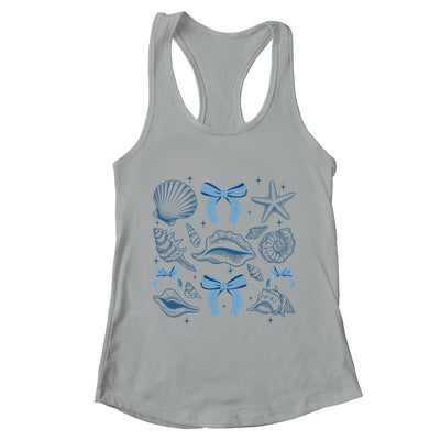 Blue Coquette Bow Seashell Retro Beach Summer Vibes Girls Shirt & Tank Top | teecentury