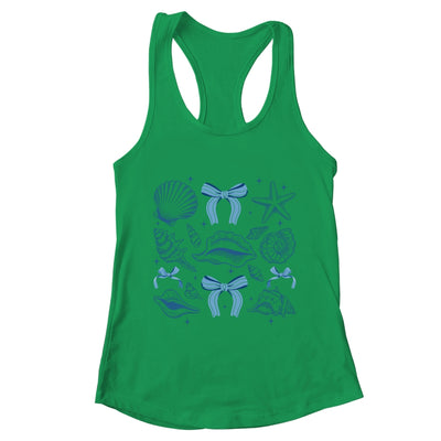 Blue Coquette Bow Seashell Retro Beach Summer Vibes Girls Shirt & Tank Top | teecentury
