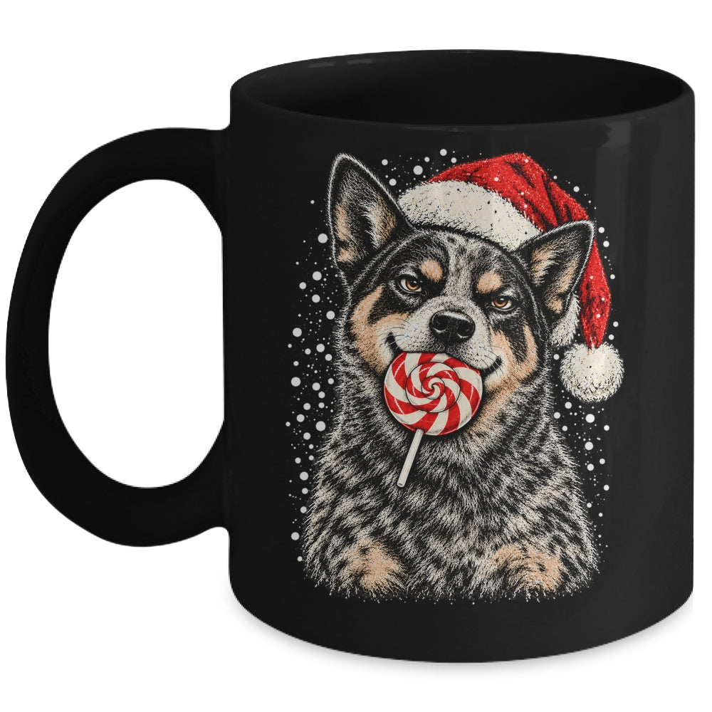 Blue Heeler Dog Christmas Santa Hat Candy Cane Funny Xmas Mug | teecentury