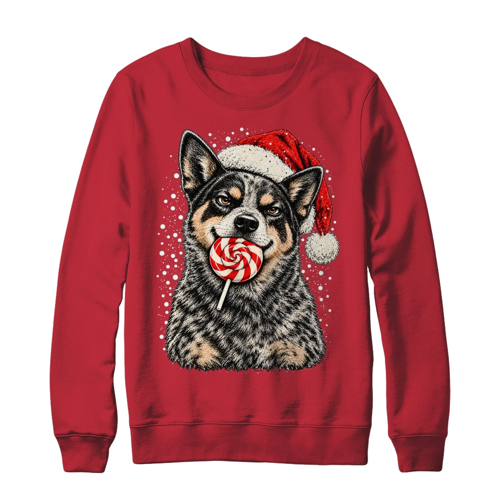 Blue Heeler Dog Christmas Santa Hat Candy Cane Funny Xmas Shirt & Sweatshirt | teecentury