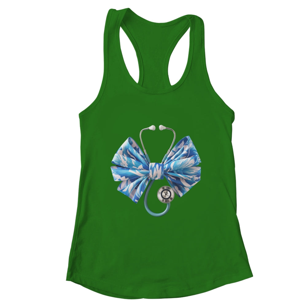 Blue Nurse Coquette Bow Stethoscope Nursing Medical Doctor Shirt & Tank Top | teecentury