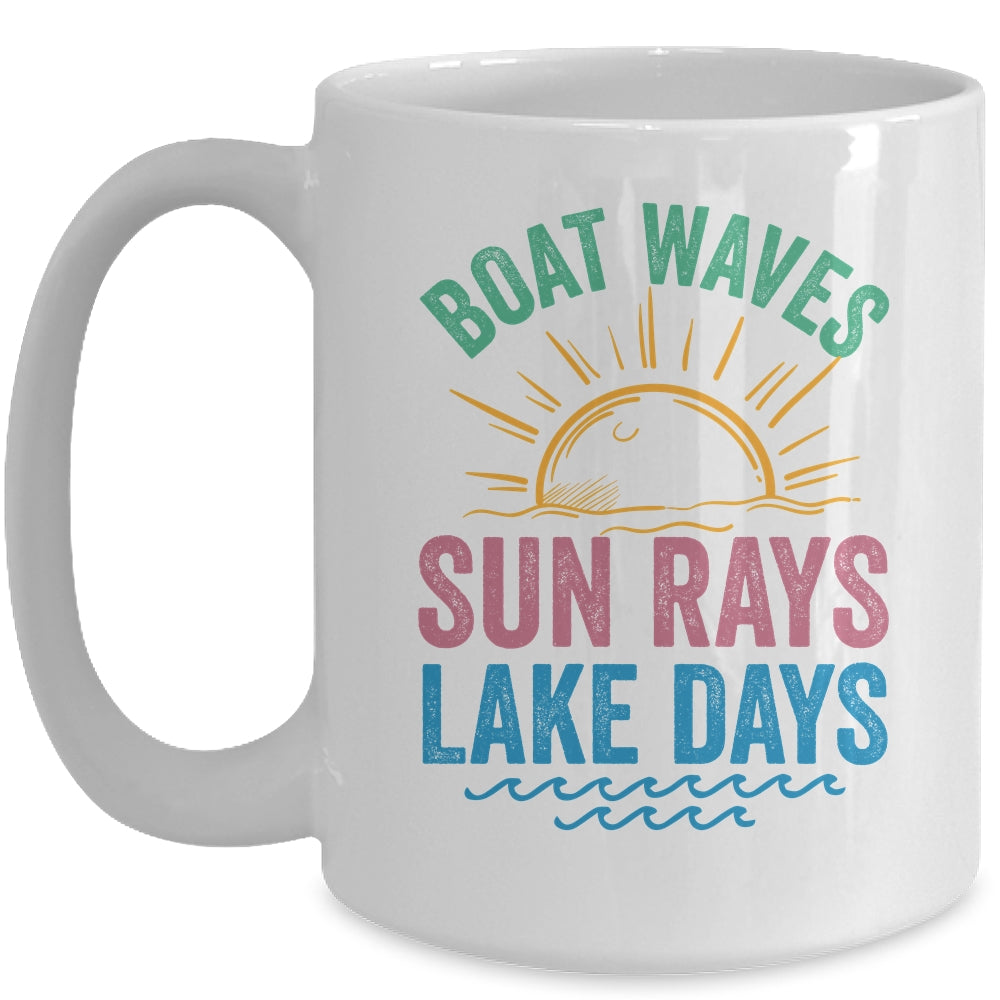 Boat Waves Sun Rays Lake Days Cute Retro 70s Summer Vacation Mug | teecentury
