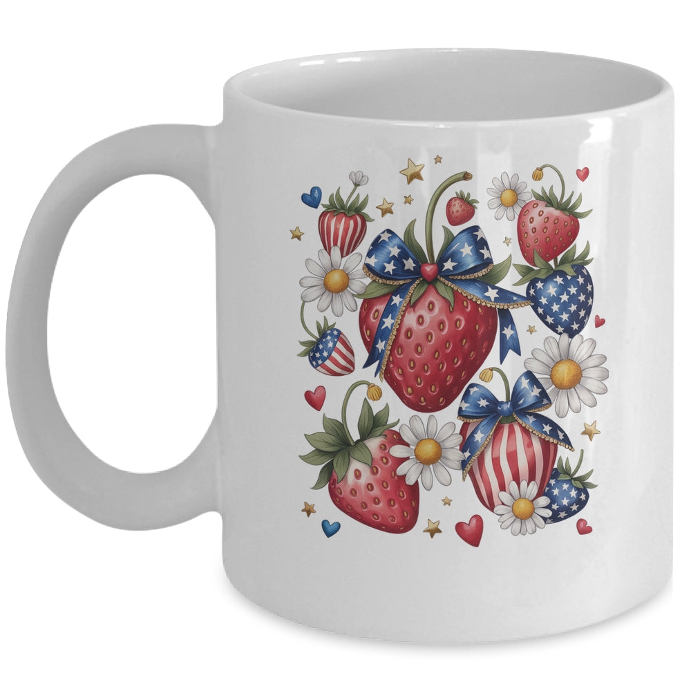 Boho 4th Of July Strawberry Patriotic Independence Day Mug | teecentury