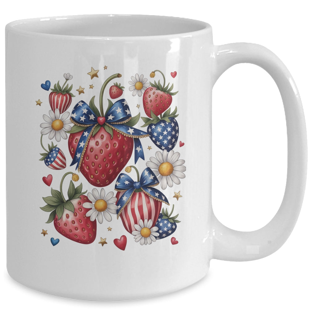 Boho 4th Of July Strawberry Patriotic Independence Day Mug | teecentury