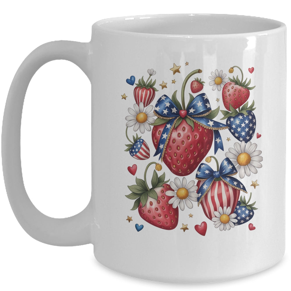Boho 4th Of July Strawberry Patriotic Independence Day Mug | teecentury