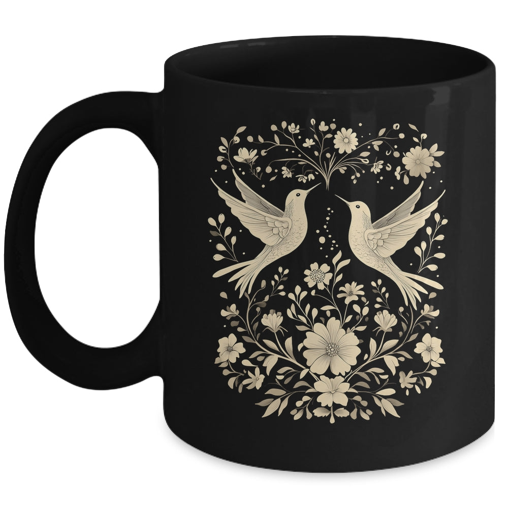 Boho Aesthetic Cottagecore Birds And Flower Floral Women Mug | teecentury