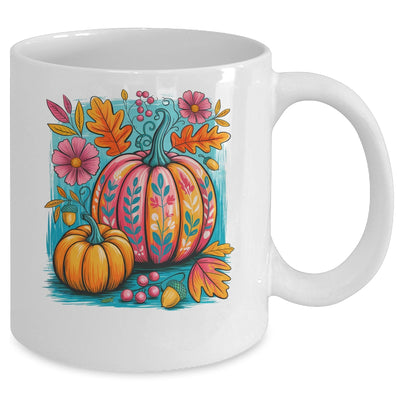 Boho Floral Fall Autumn Vibes Season Pink Pumpkin Girls Mug | teecentury