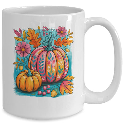 Boho Floral Fall Autumn Vibes Season Pink Pumpkin Girls Mug | teecentury