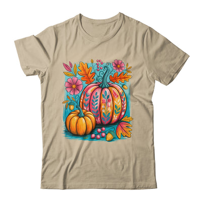 Boho Floral Fall Autumn Vibes Season Pink Pumpkin Girls Shirt & Sweatshirt | teecentury