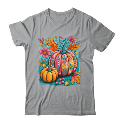 Boho Floral Fall Autumn Vibes Season Pink Pumpkin Girls Shirt & Sweatshirt | teecentury