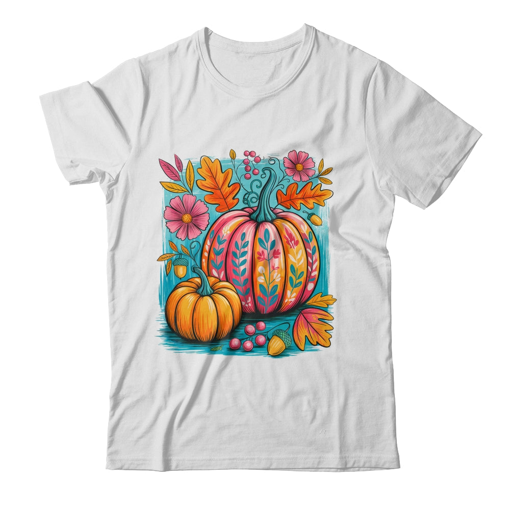 Boho Floral Fall Autumn Vibes Season Pink Pumpkin Girls Shirt & Sweatshirt | teecentury