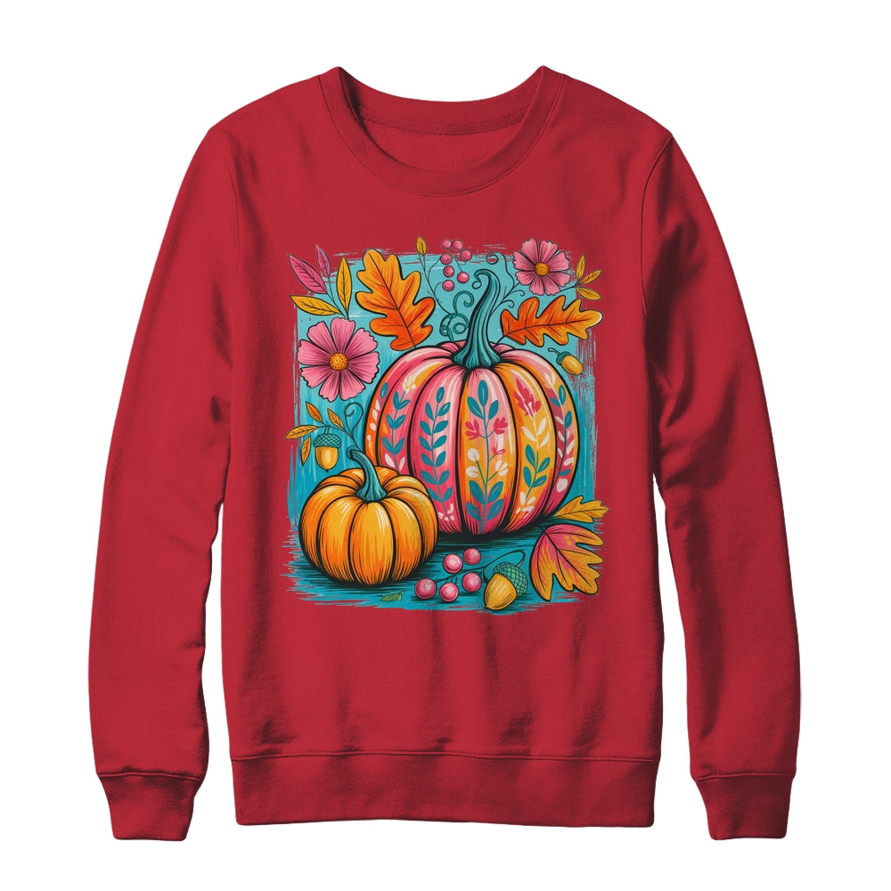 Boho Floral Fall Autumn Vibes Season Pink Pumpkin Girls Shirt & Sweatshirt | teecentury