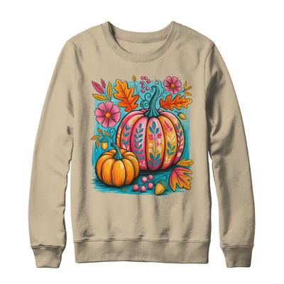 Boho Floral Fall Autumn Vibes Season Pink Pumpkin Girls Shirt & Sweatshirt | teecentury