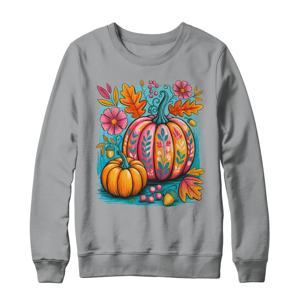 Boho Floral Fall Autumn Vibes Season Pink Pumpkin Girls Shirt & Sweatshirt | teecentury