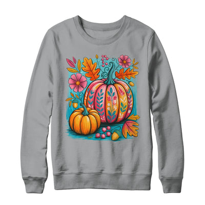Boho Floral Fall Autumn Vibes Season Pink Pumpkin Girls Shirt & Sweatshirt | teecentury