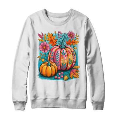 Boho Floral Fall Autumn Vibes Season Pink Pumpkin Girls Shirt & Sweatshirt | teecentury