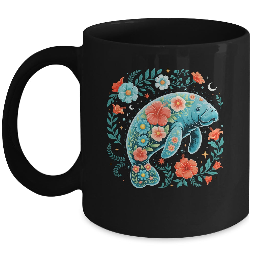 Boho Floral Manatee Summer Ocean Beach Lover Sea Animal Mug | teecentury