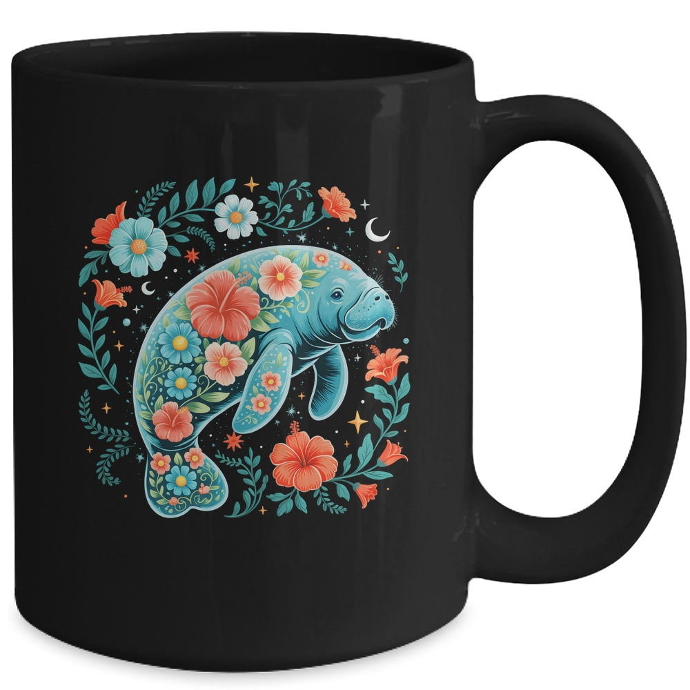 Boho Floral Manatee Summer Ocean Beach Lover Sea Animal Mug | teecentury