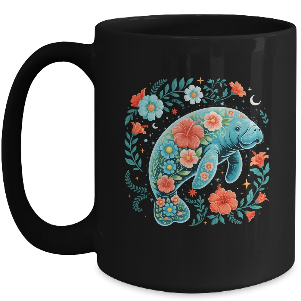 Boho Floral Manatee Summer Ocean Beach Lover Sea Animal Mug | teecentury