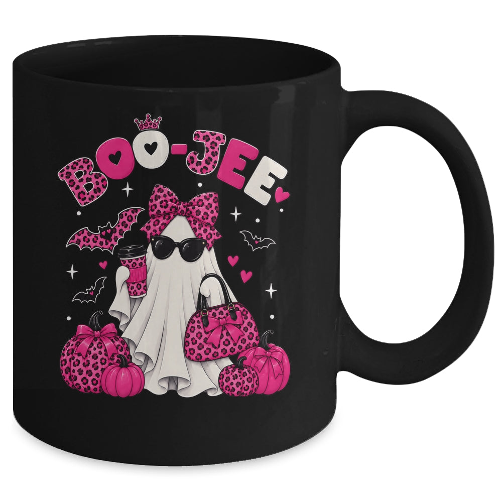 Boo-Jee Cute Ghost Halloween Leopard Bow Spooky Season Mug | teecentury