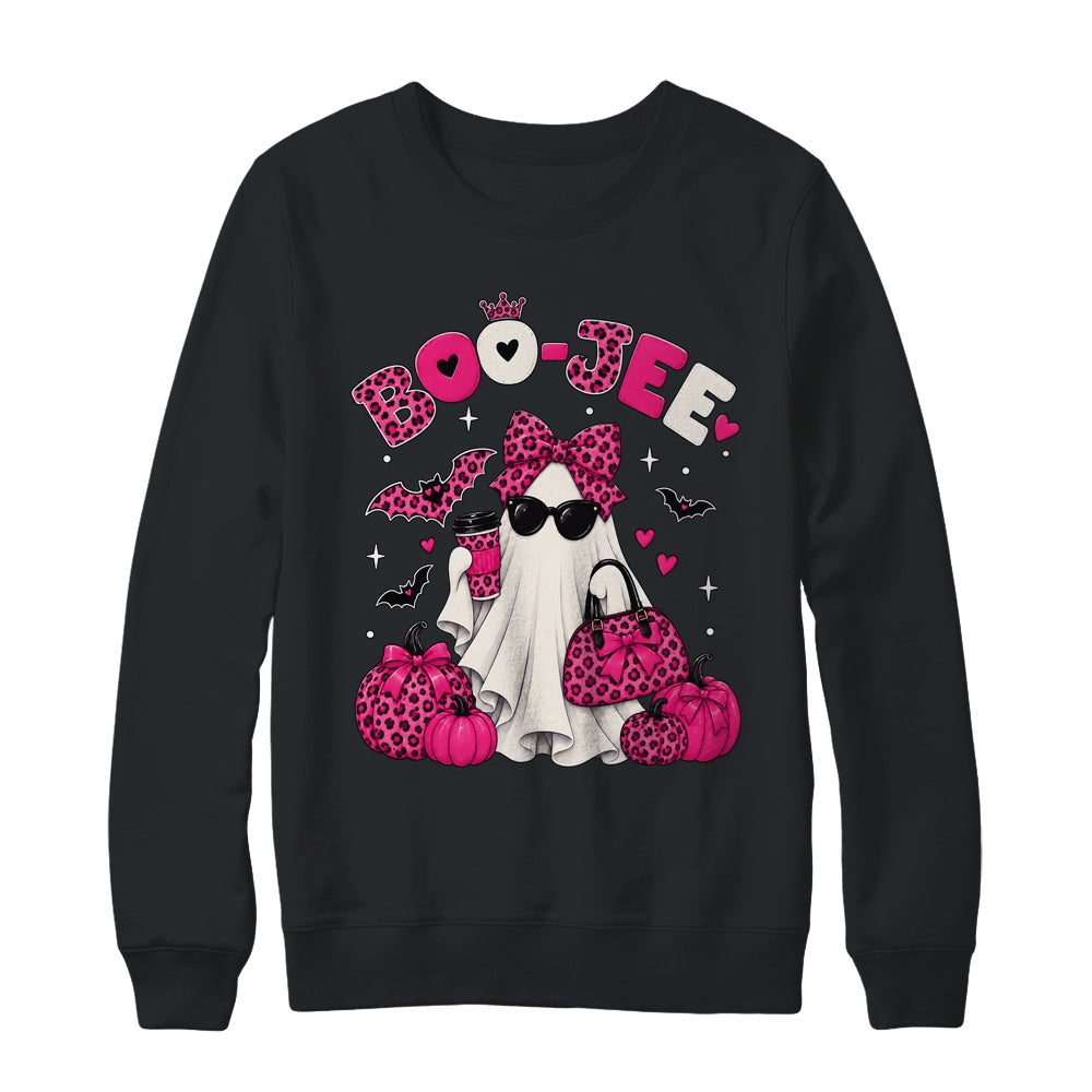 Boo-Jee Cute Ghost Halloween Leopard Bow Spooky Season Shirt & Sweatshirt | teecentury
