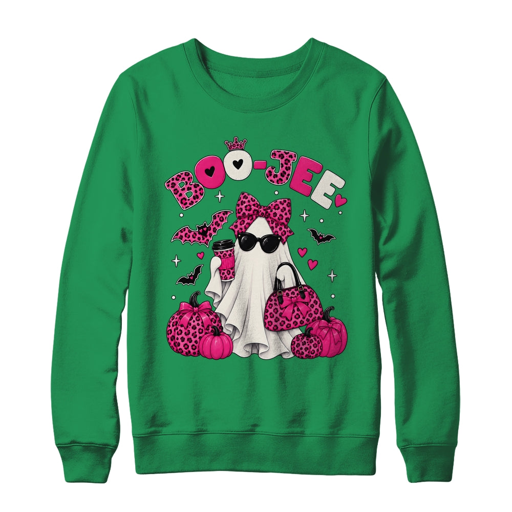 Boo-Jee Cute Ghost Halloween Leopard Bow Spooky Season Shirt & Sweatshirt | teecentury