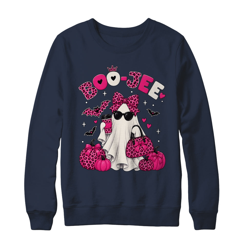 Boo-Jee Cute Ghost Halloween Leopard Bow Spooky Season Shirt & Sweatshirt | teecentury
