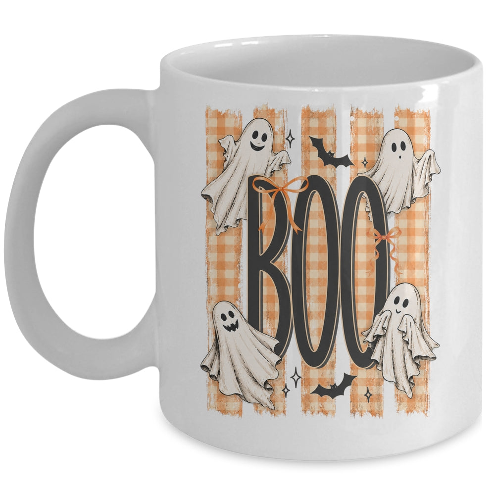 Boo Spooky Striped Halloween Ghost Coquette Halloween Fall Mug | teecentury