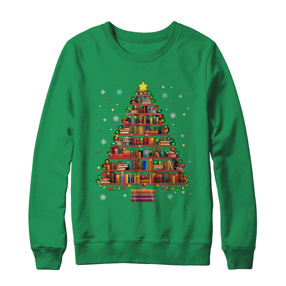 Book Christmas Tree Lights Teacher Librarian Read Lover Xmas Shirt & Sweatshirt | teecentury