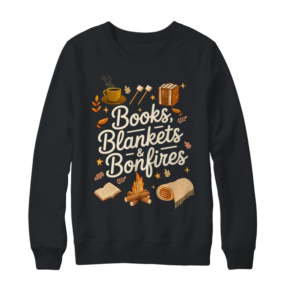 Books Blankets And Bonfires Cozy Fall Autumn Book Lover Shirt & Sweatshirt | teecentury