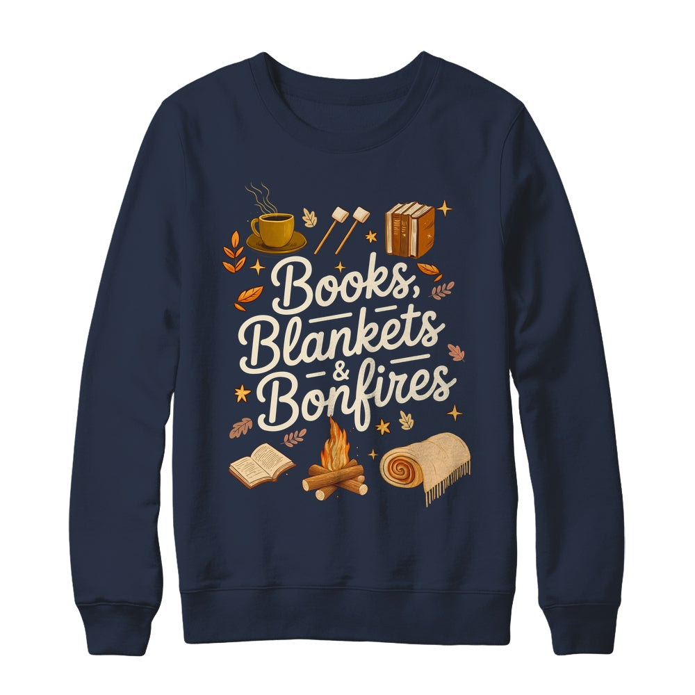 Books Blankets And Bonfires Cozy Fall Autumn Book Lover Shirt & Sweatshirt | teecentury