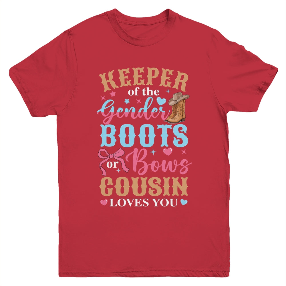 Boots Or Bows Cousin Loves You Gender Reveal Family Matching Youth Shirt | teecentury