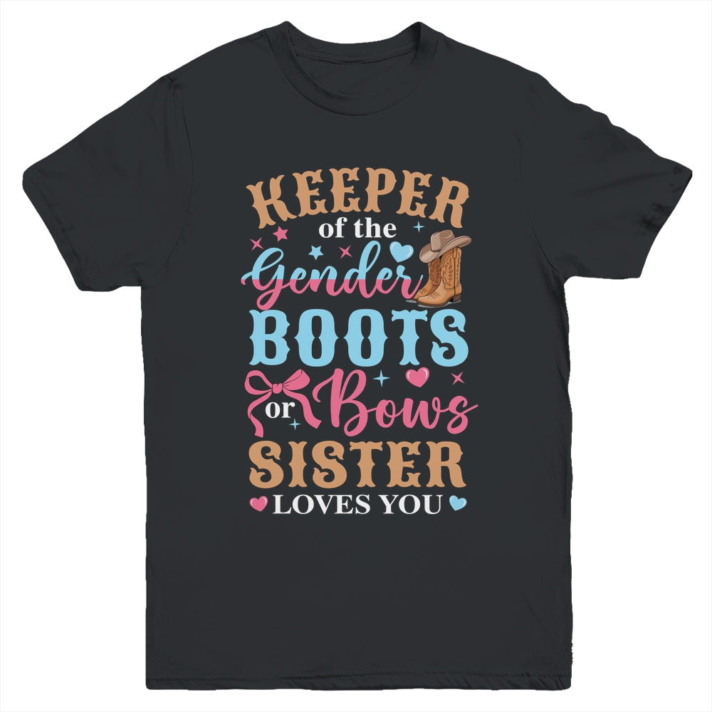 Boots Or Bows Sister Loves You Gender Reveal Family Matching Youth Shirt | teecentury