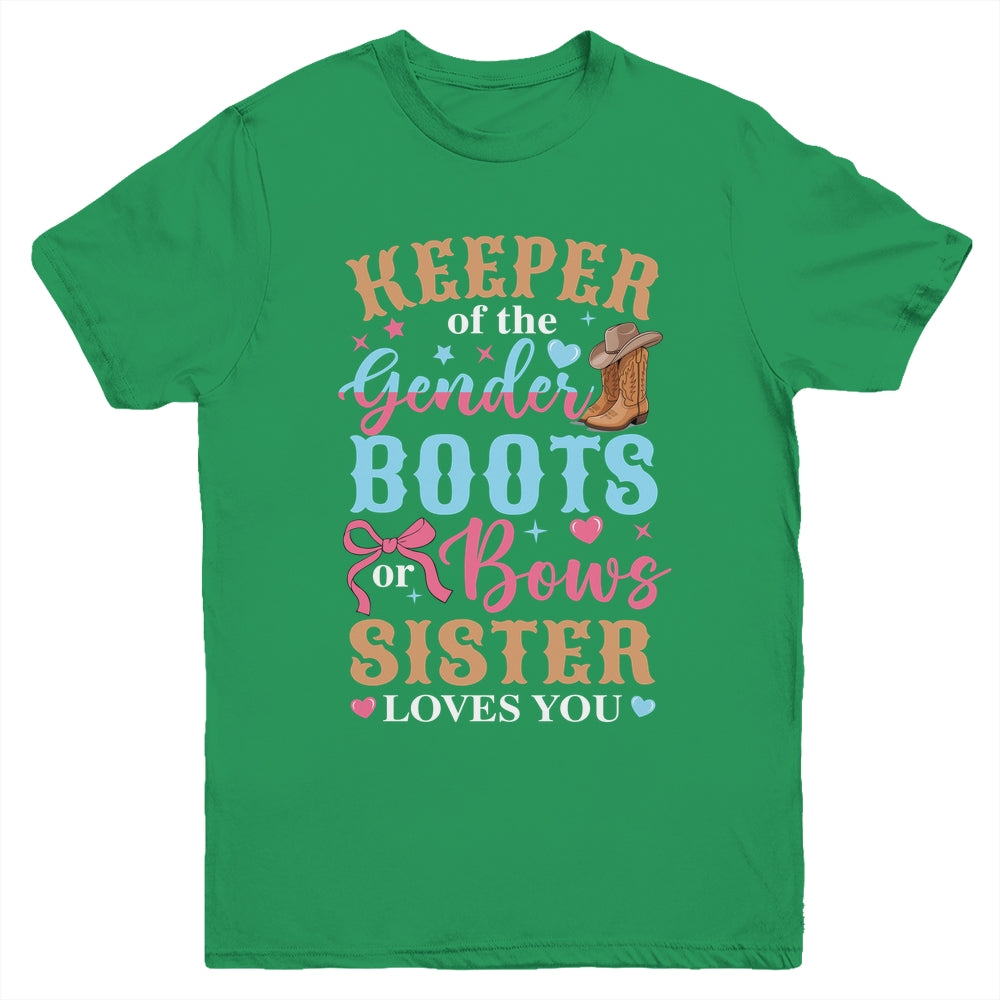 Boots Or Bows Sister Loves You Gender Reveal Family Matching Youth Shirt | teecentury