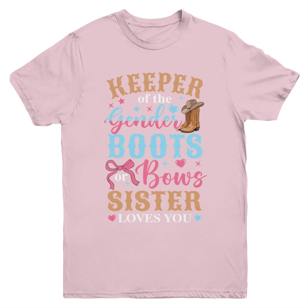 Boots Or Bows Sister Loves You Gender Reveal Family Matching Youth Shirt | teecentury