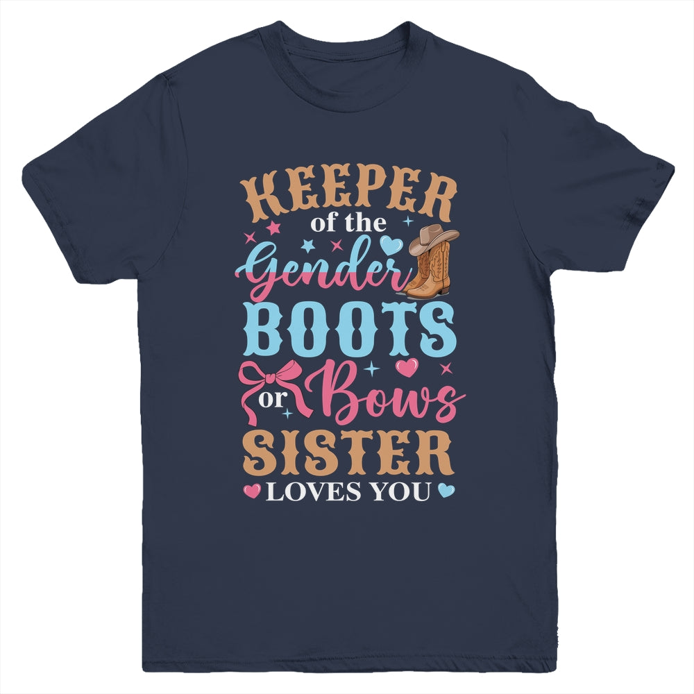 Boots Or Bows Sister Loves You Gender Reveal Family Matching Youth Shirt | teecentury