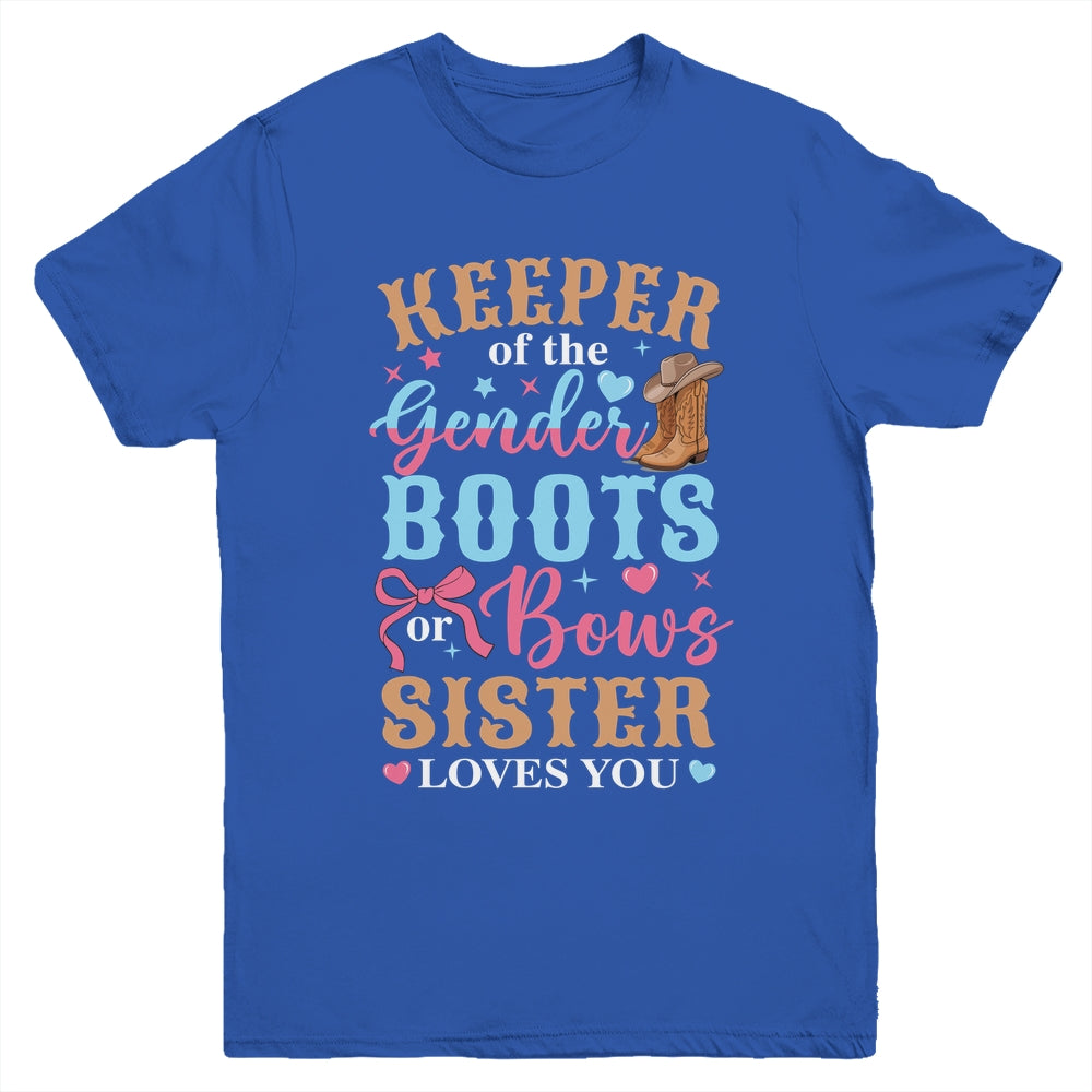 Boots Or Bows Sister Loves You Gender Reveal Family Matching Youth Shirt | teecentury