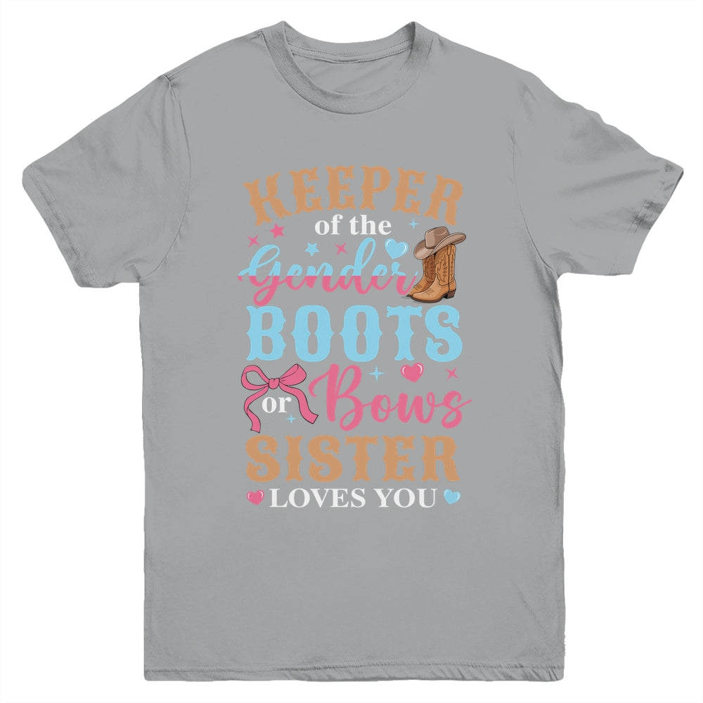 Boots Or Bows Sister Loves You Gender Reveal Family Matching Youth Shirt | teecentury