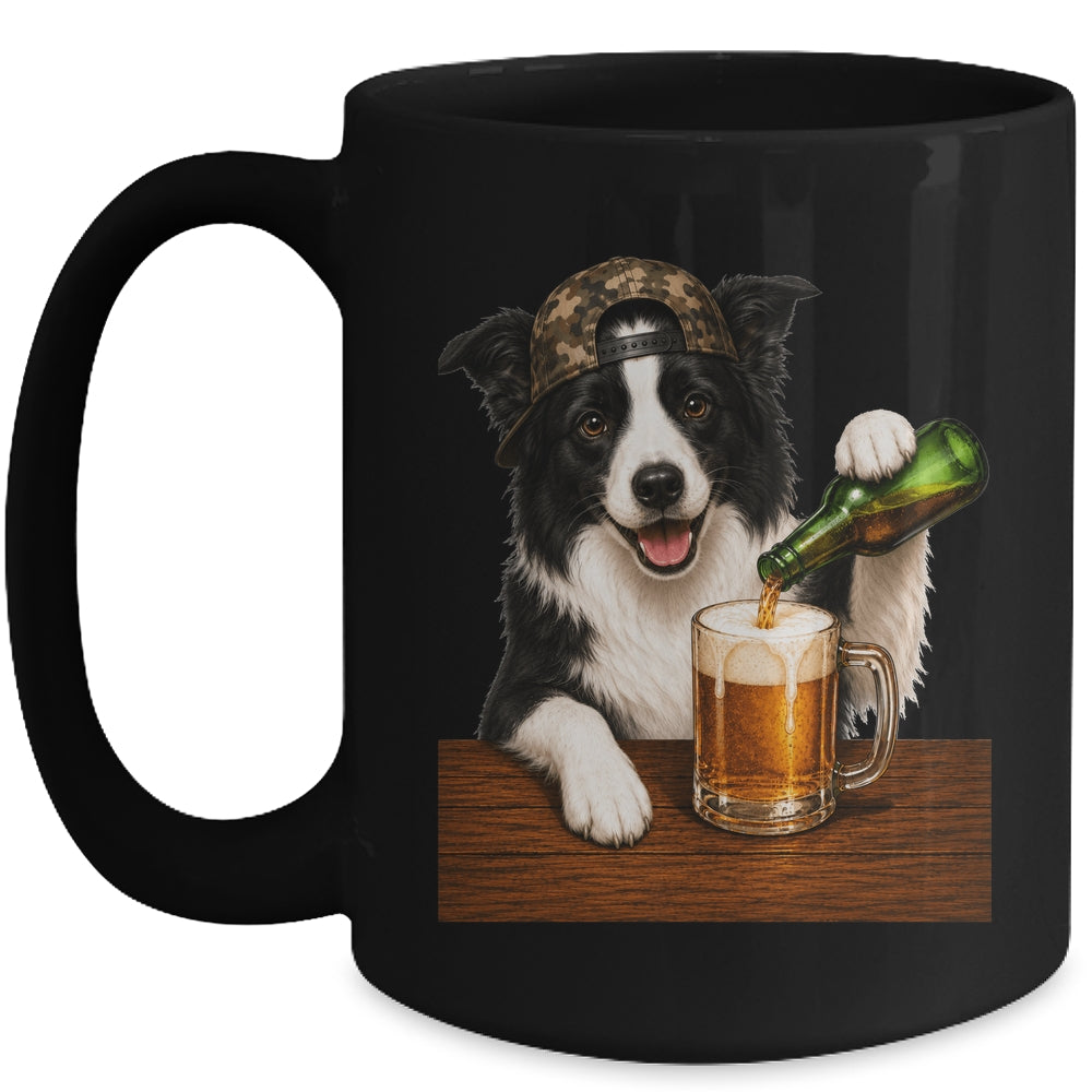 Border Collie Drinking Beer Funny Dog Mem Fathers Day Mug | teecentury