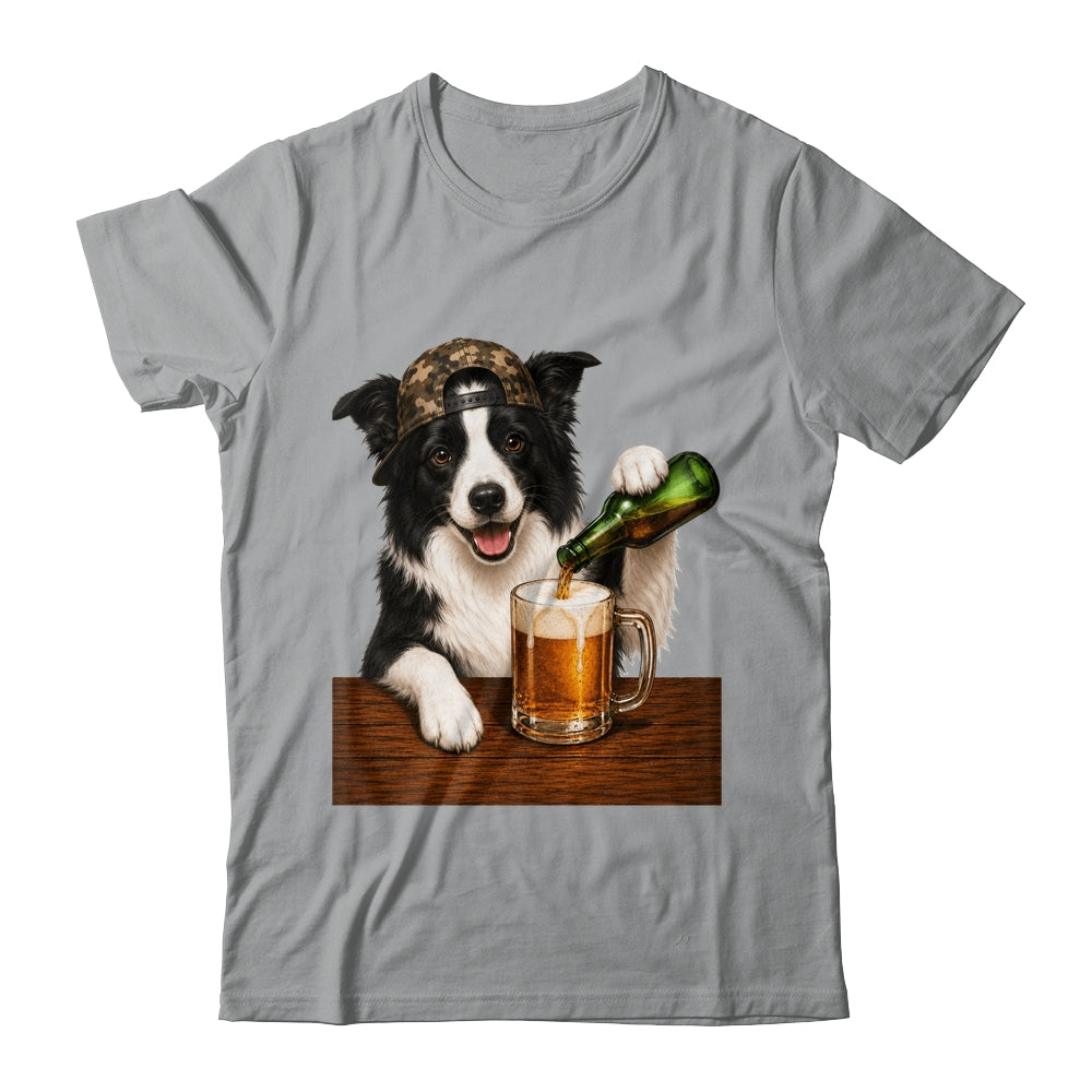 Border Collie Drinking Beer Funny Dog Mem Fathers Day Shirt & Hoodie | teecentury