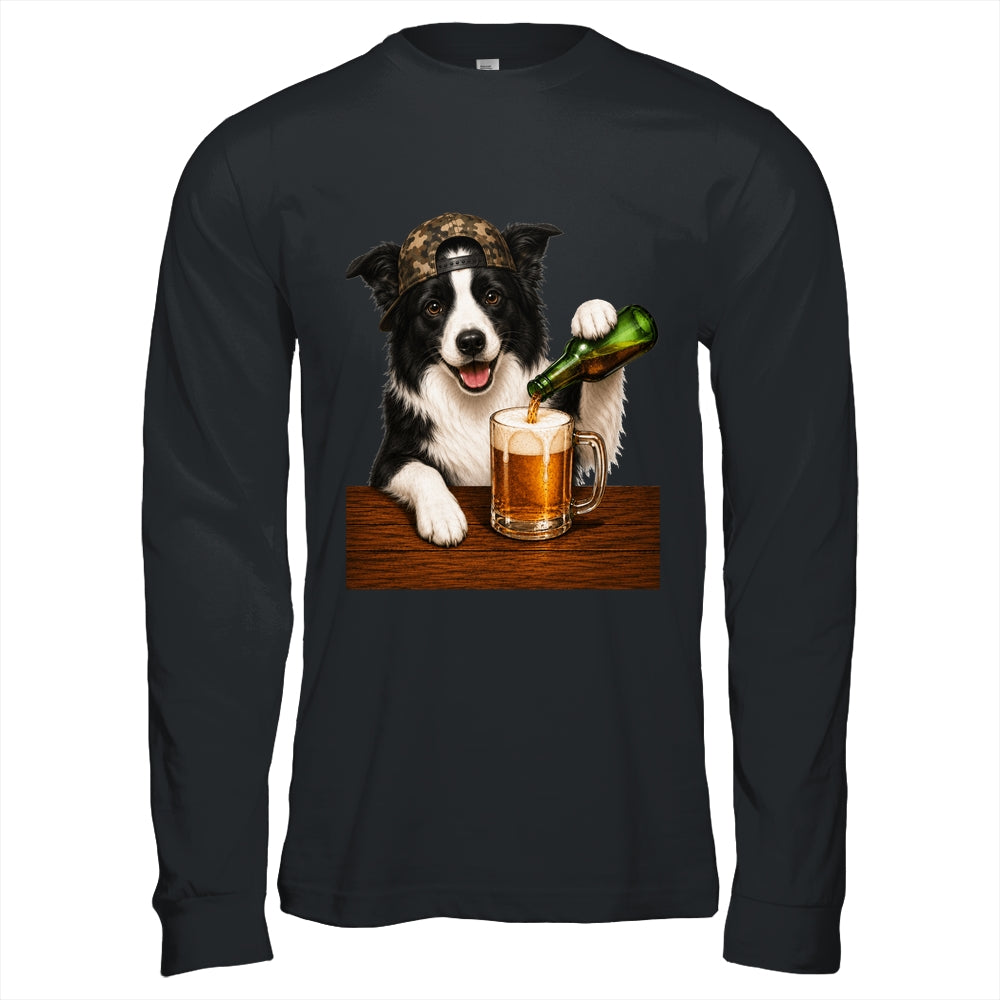 Border Collie Drinking Beer Funny Dog Mem Fathers Day Shirt & Hoodie | teecentury