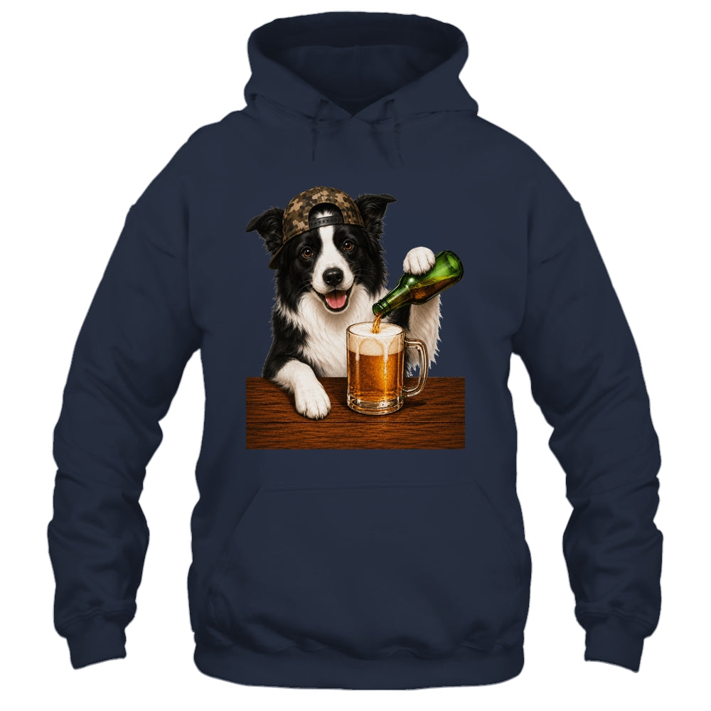 Border Collie Drinking Beer Funny Dog Mem Fathers Day Shirt & Hoodie | teecentury