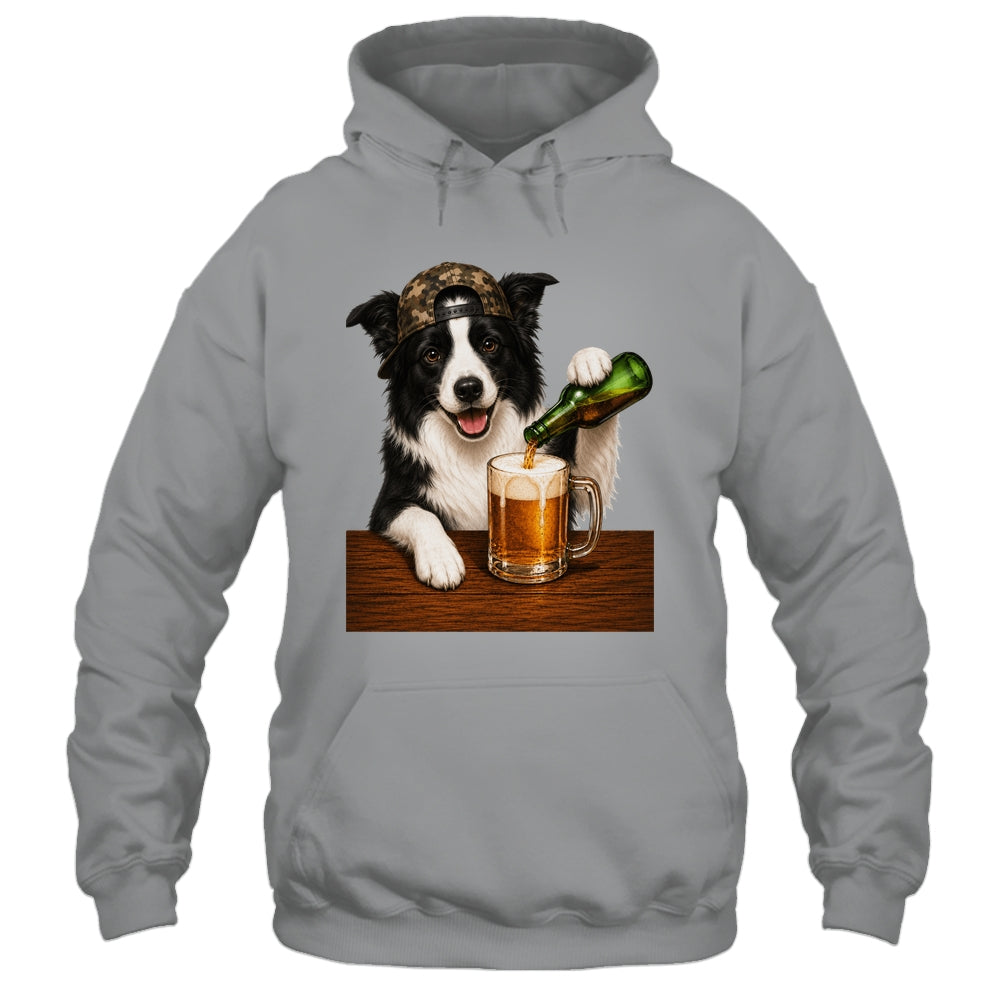 Border Collie Drinking Beer Funny Dog Mem Fathers Day Shirt & Hoodie | teecentury