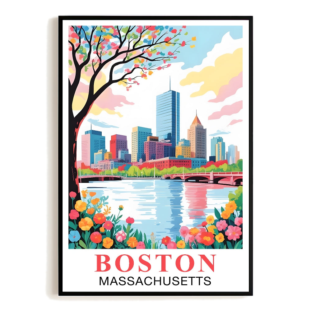 Boston Print Travel Poster Massachusetts Hometown City Souvenir Wall Art Landscape Painting Watercolor For Home Room Living Room Office Bedroom Decor Unframed | teecentury