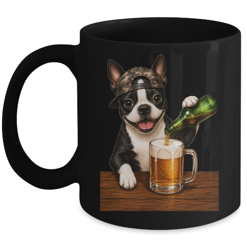 Boston Terrier Drinking Beer Funny Dog Mem Fathers Day Mug | teecentury