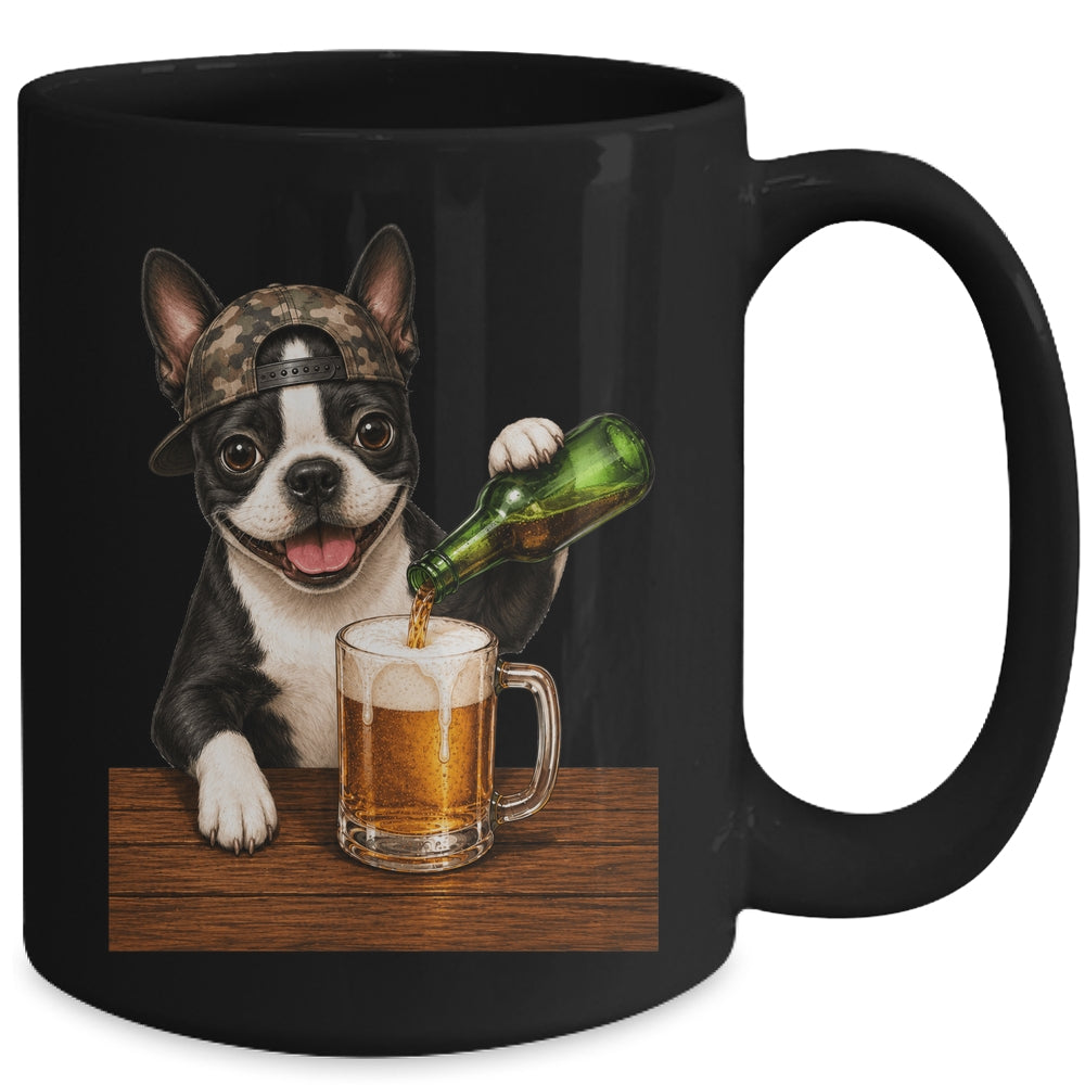 Boston Terrier Drinking Beer Funny Dog Mem Fathers Day Mug | teecentury