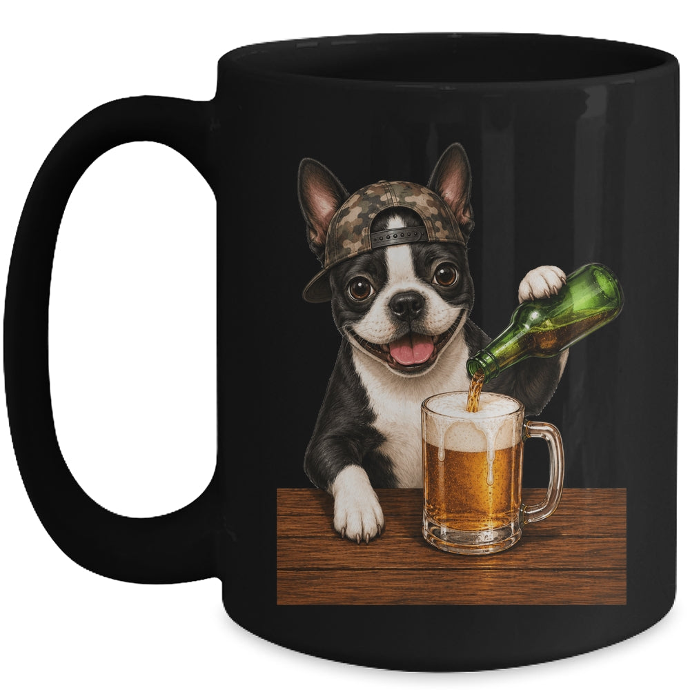 Boston Terrier Drinking Beer Funny Dog Mem Fathers Day Mug | teecentury