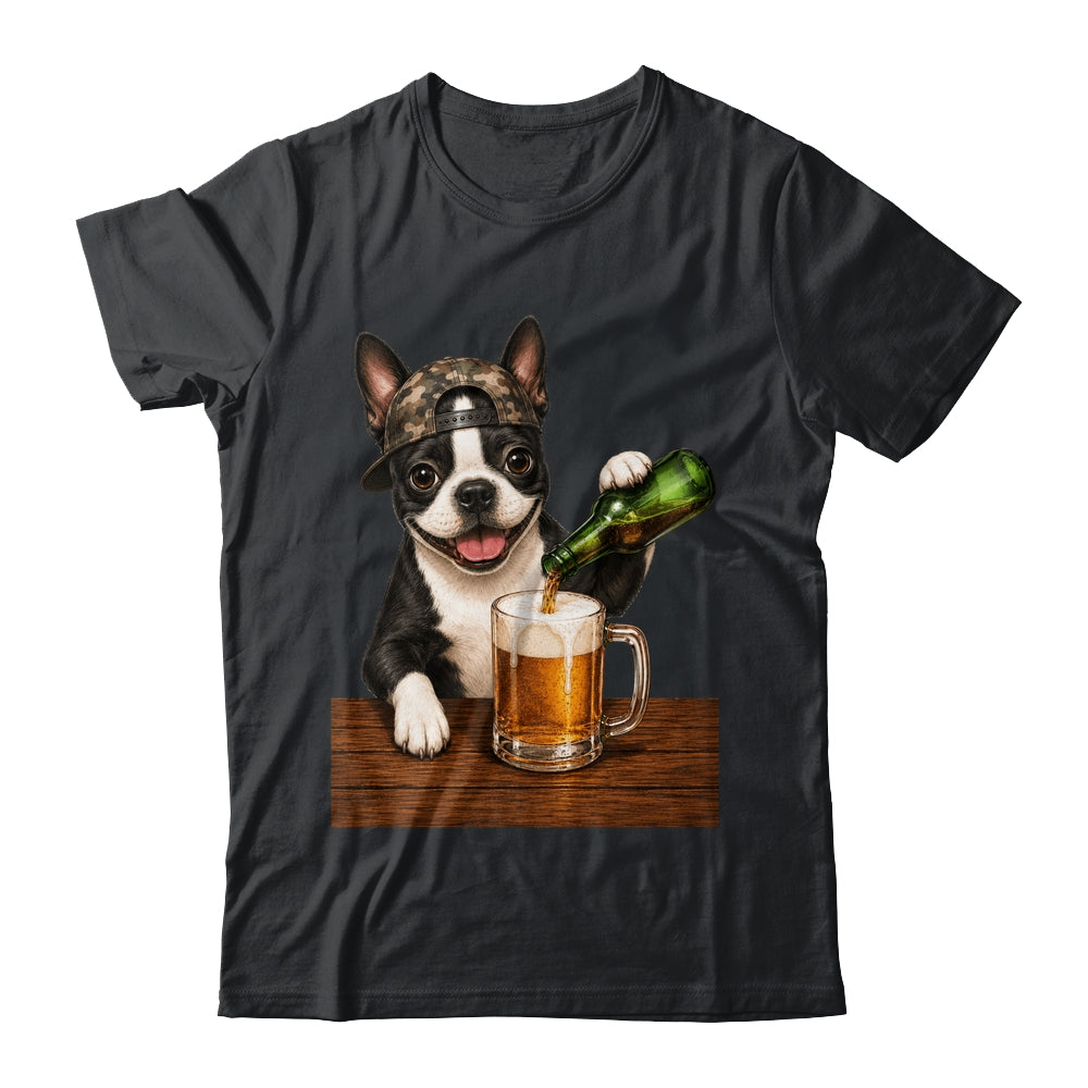 Boston Terrier Drinking Beer Funny Dog Mem Fathers Day Shirt & Hoodie | teecentury