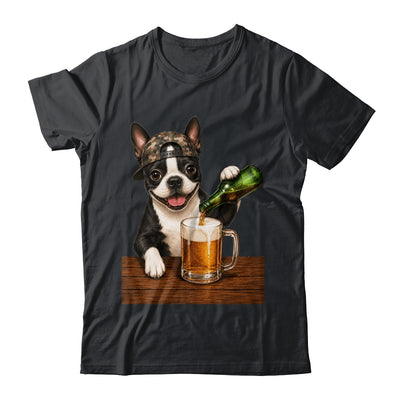 Boston Terrier Drinking Beer Funny Dog Mem Fathers Day Shirt & Hoodie | teecentury